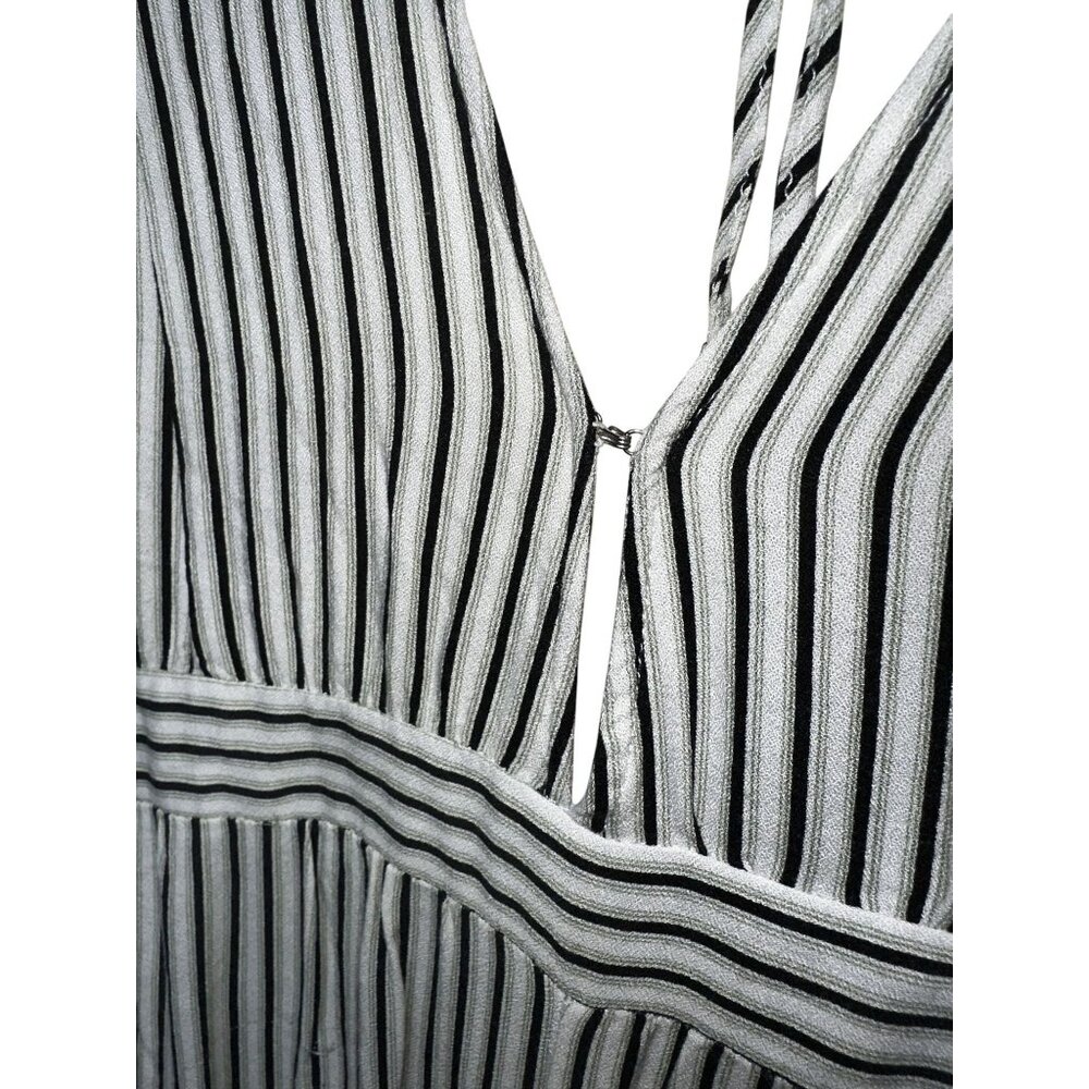 Anthropologie Saltwater LUXE Jumpsuit Large White Black Stripe Wide Leg Boho - Picture 13 of 14